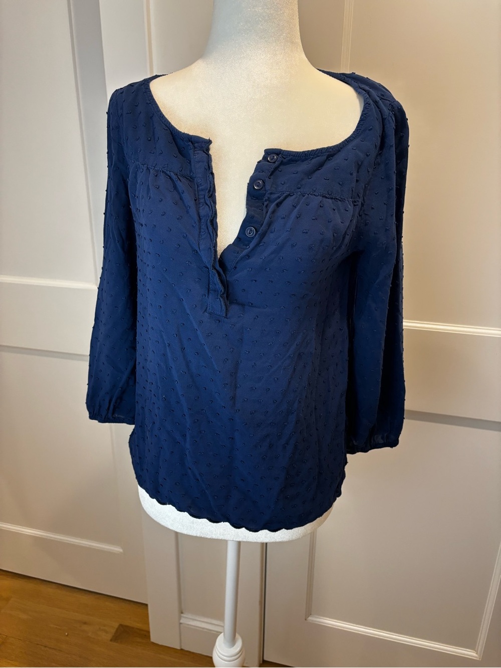 Maeve Navy Dot Peasant Top